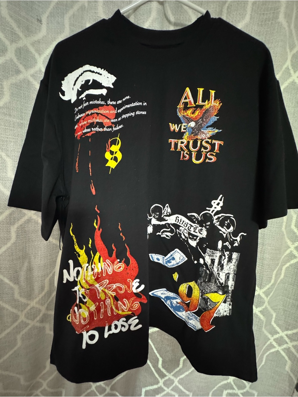 Reason Black Graphic Short Sleeve Tee with Multicolor Prints
